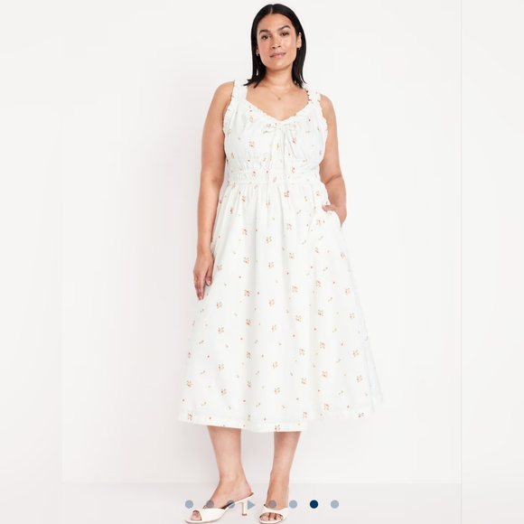 Old Navy Xl Waist Defined Midi Dress White Floral Nwt - Picture 1 of 4